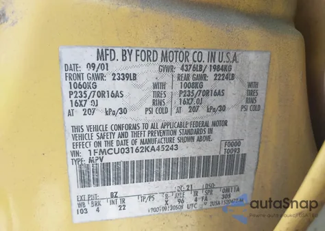 2002 Ford Escape Xlt from USA, damaged, VIN 1FMCU03162KA45243